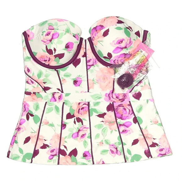 Betsey Johnson Rose Floral Bustier Peplum Swim Tankini Top & Bottom Size M NWT - Picture 7 of 15